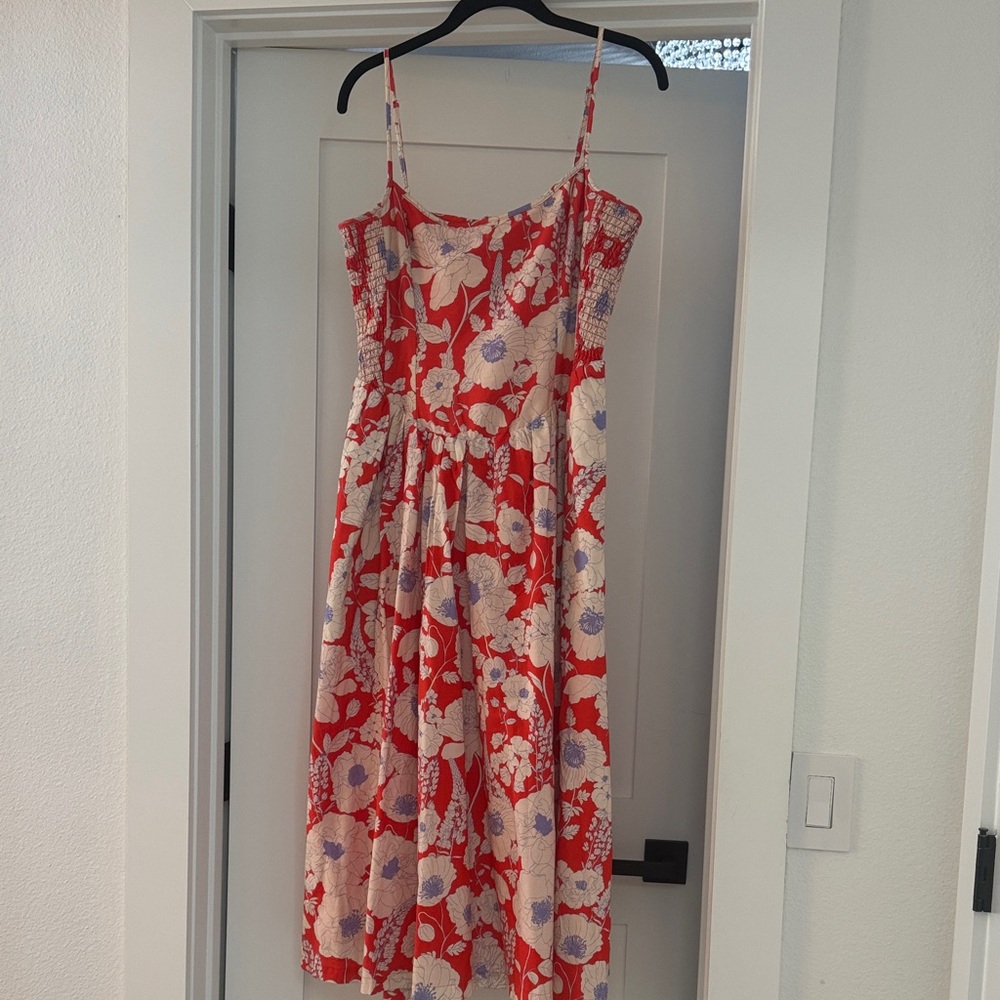 Anthropology Floral Red and White Women's Dress